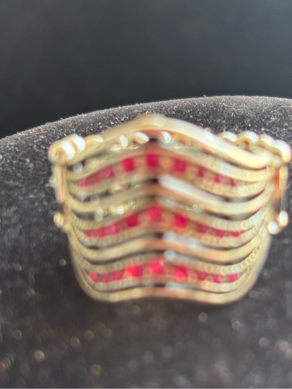 Gold-Tone Multi-Wave Ring with Red Stones